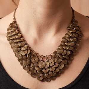 Copper-Toned Spiral Disc Bib Statement Necklace
